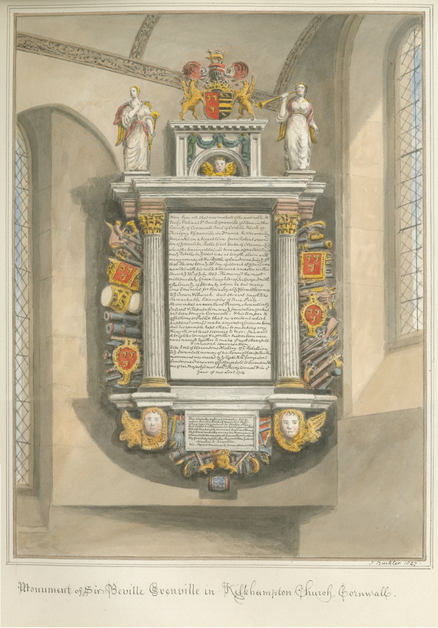 Cornwall - Kilkhampton Church - Monument of Sir Bevil Grenville av John Buckler