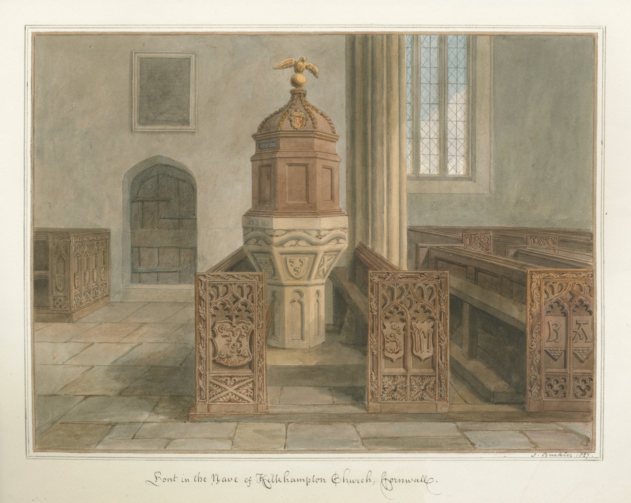 Cornwall - Kilkhampton Church, 1827 av John Buckler