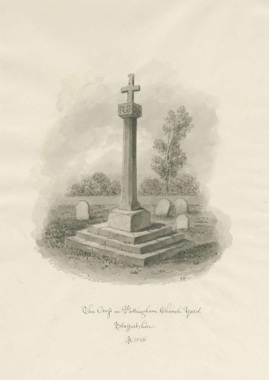 Kors i Pattingham Church-yard: sepia-tegning av John Buckler