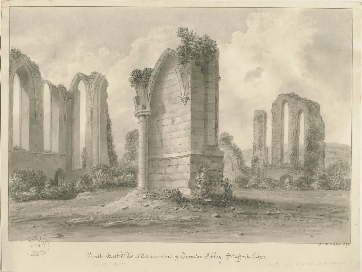 Croxden Abbey: sepia-tegning av John Buckler