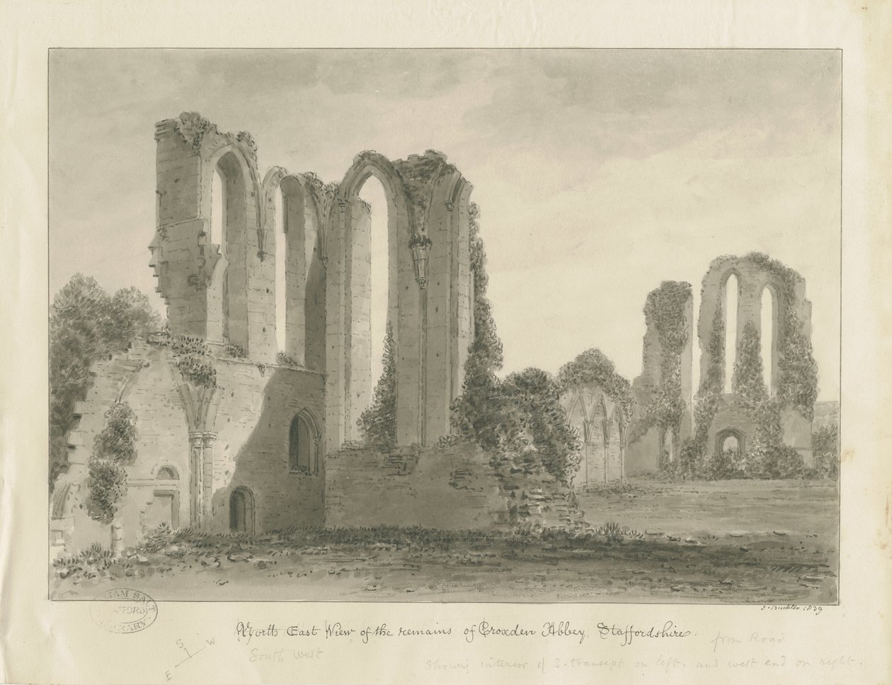 Croxden Abbey: sepia-tegning av John Buckler