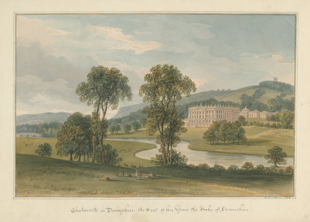 Derbyshire - Chatsworth Hall av John Buckler