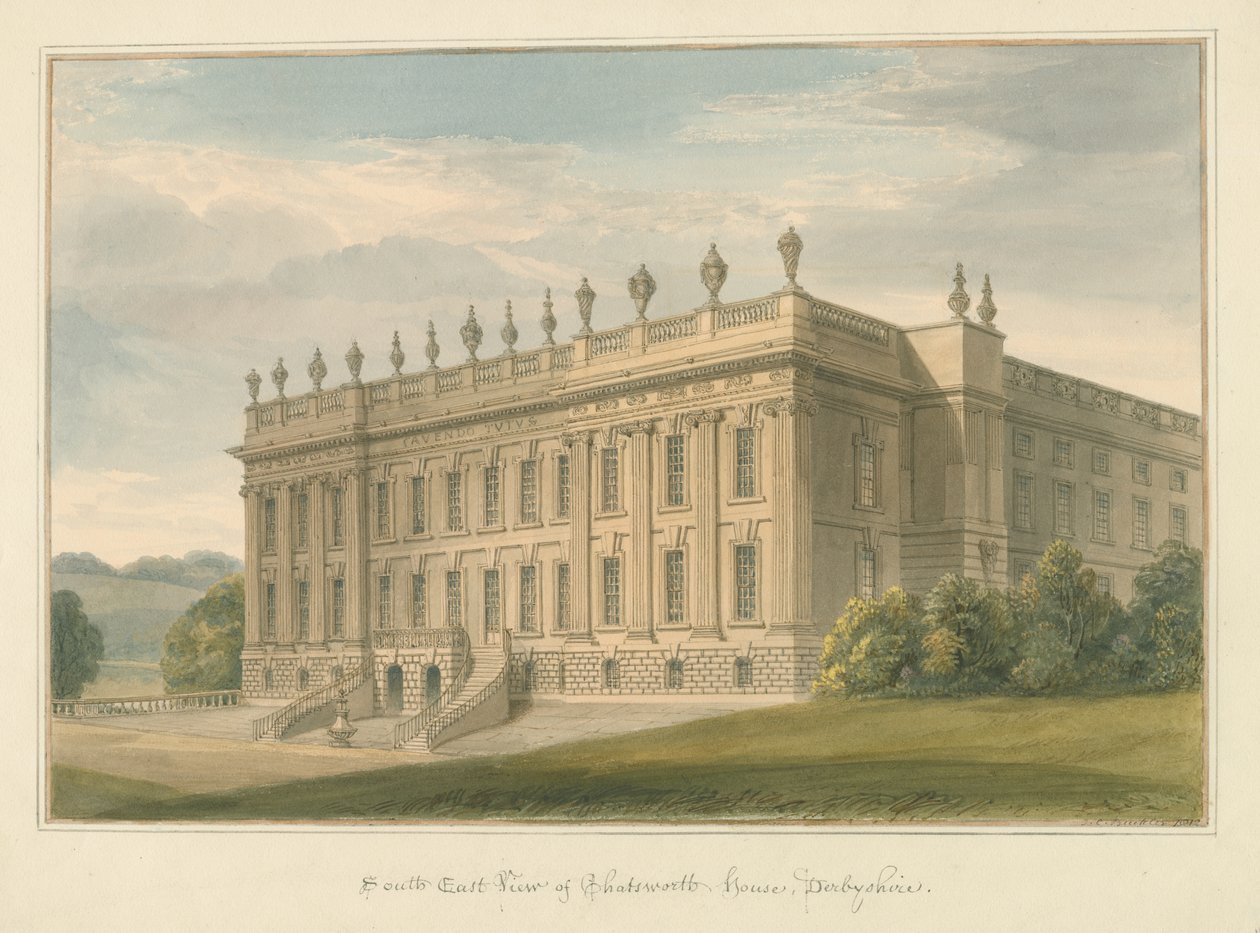 Derbyshire - Chatsworth Hall, 1812 av John Buckler