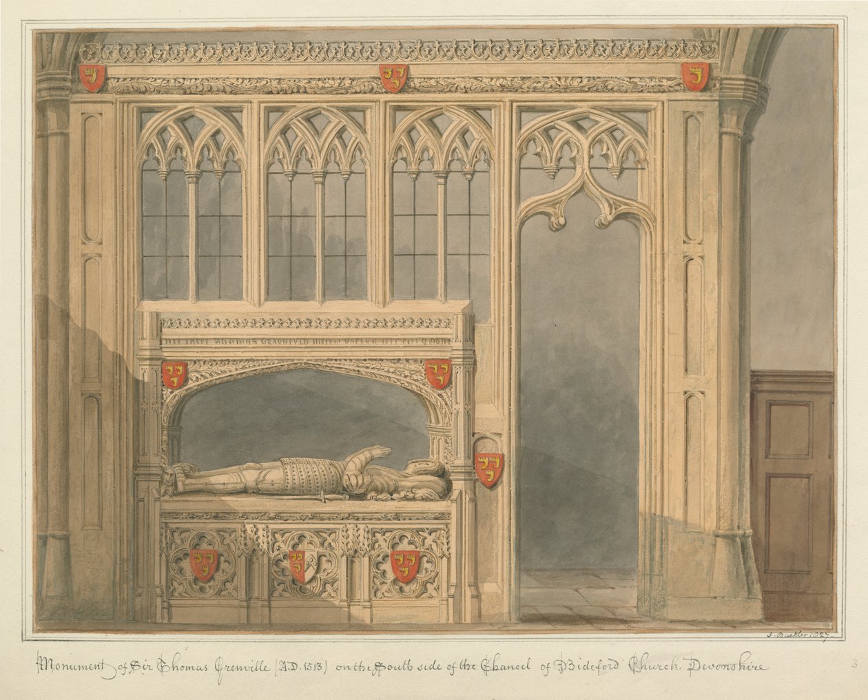 Devonshire - Bideford Church - Monument til Sir Thomas Grenville av John Buckler