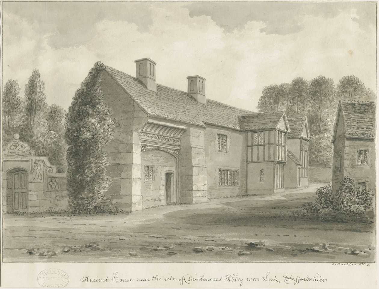 Dieulacres Abbey - Ancient House: sepia-tegning av John Buckler