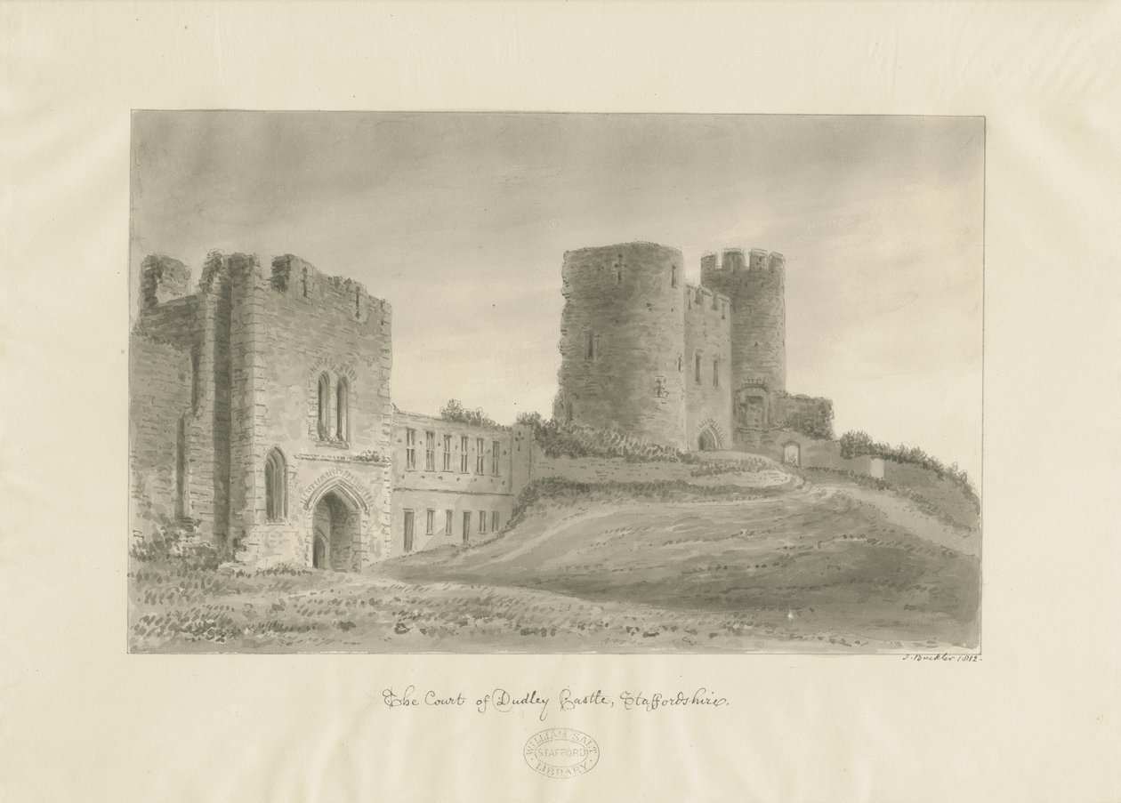 Dudley Castle - The Keep: sepia-tegning av John Buckler