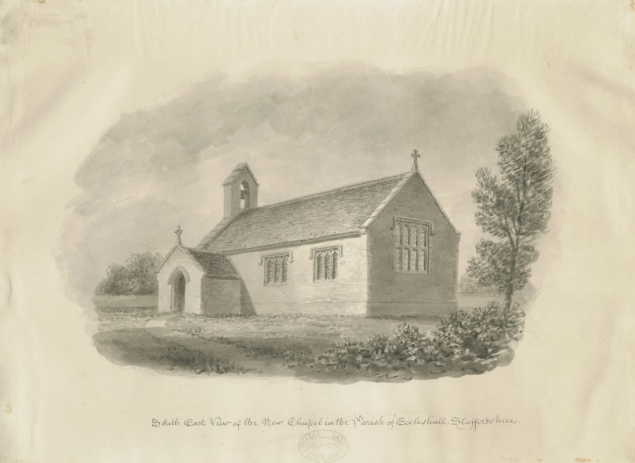 Eccleshall - Cotes Heath Chapel: sepia-tegning, nd [c 1843] (tegning) av John Buckler