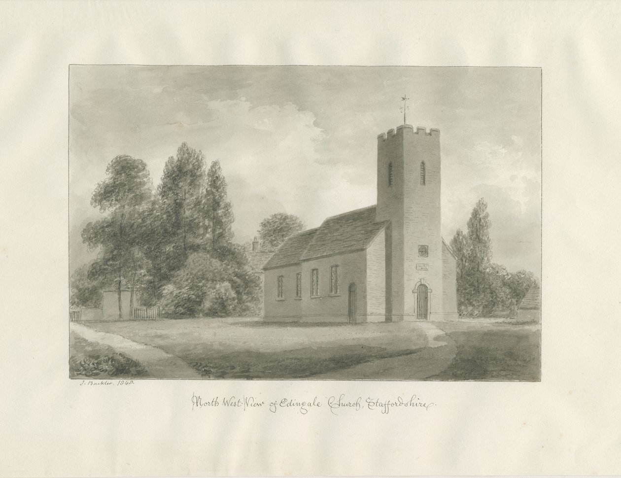 Edingale kirke: sepia tegning av John Buckler