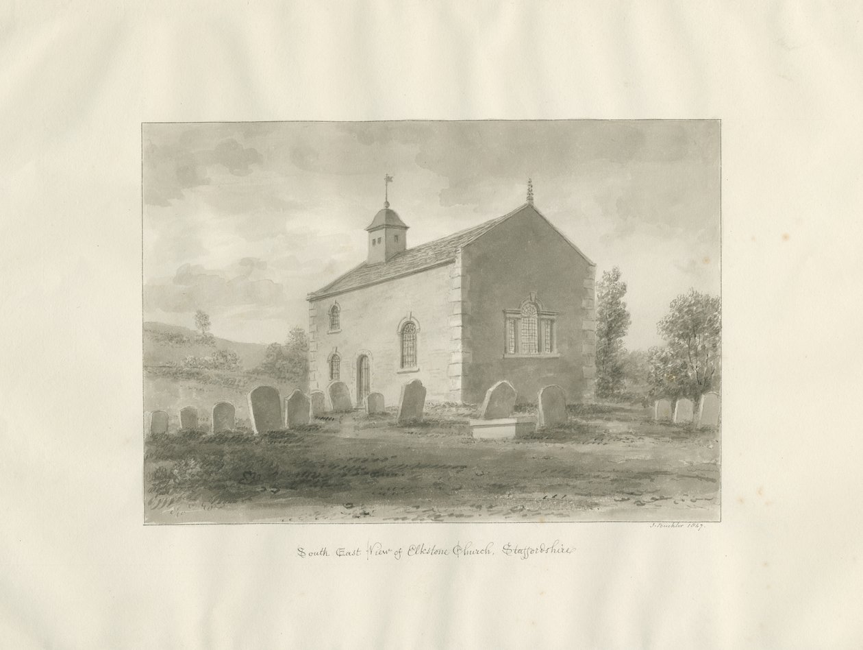 Elkstone Chapel: sepia-tegning av John Buckler