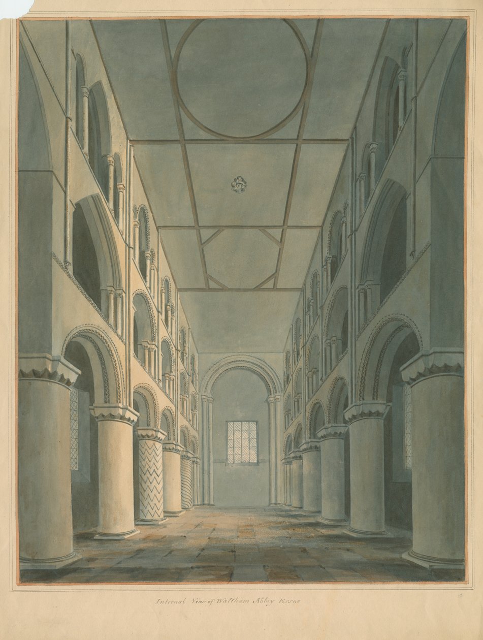 Essex - Waltham Abbey - Interiør, 1802 av John Buckler