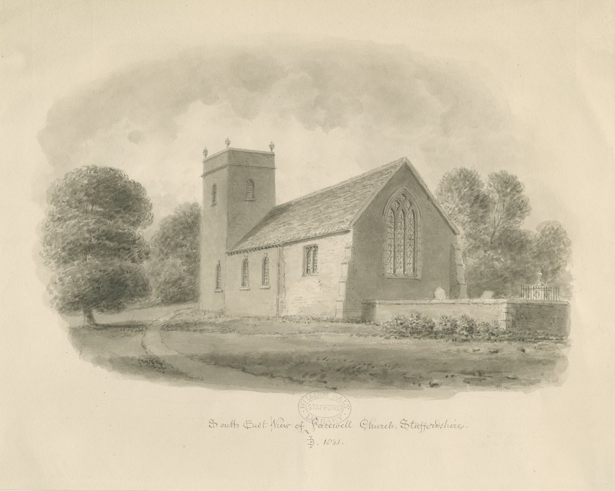 Farvel Church: sepia tegning av John Buckler
