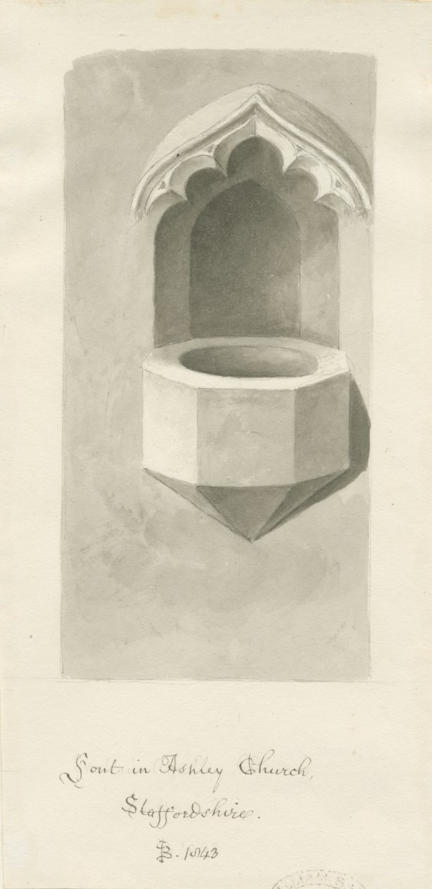 Font i Ashley Church: sepia-tegning, 1843 av John Buckler