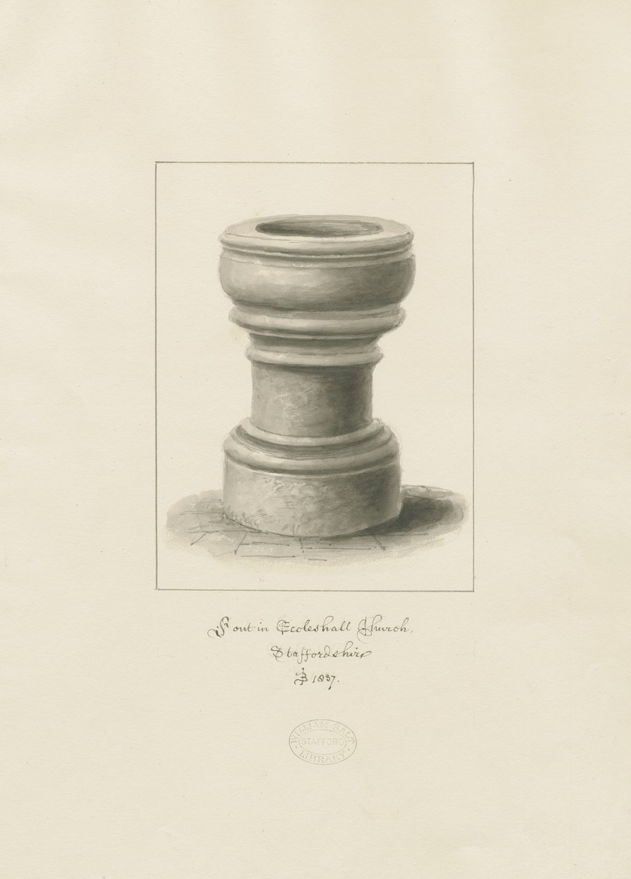 Font i Eccleshall Church: sepia-tegning av John Buckler
