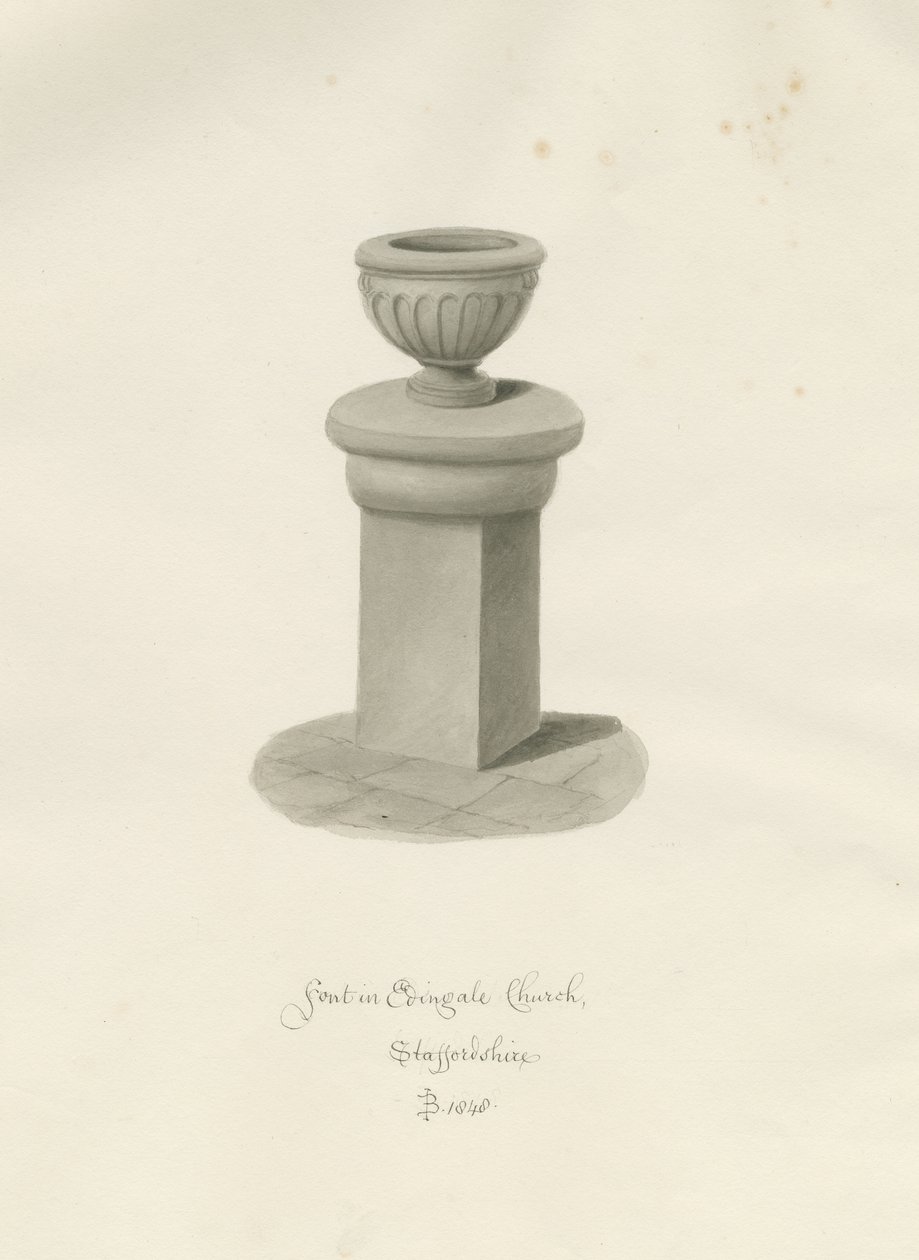 Font i Edingale kirke: sepia-tegning av John Buckler