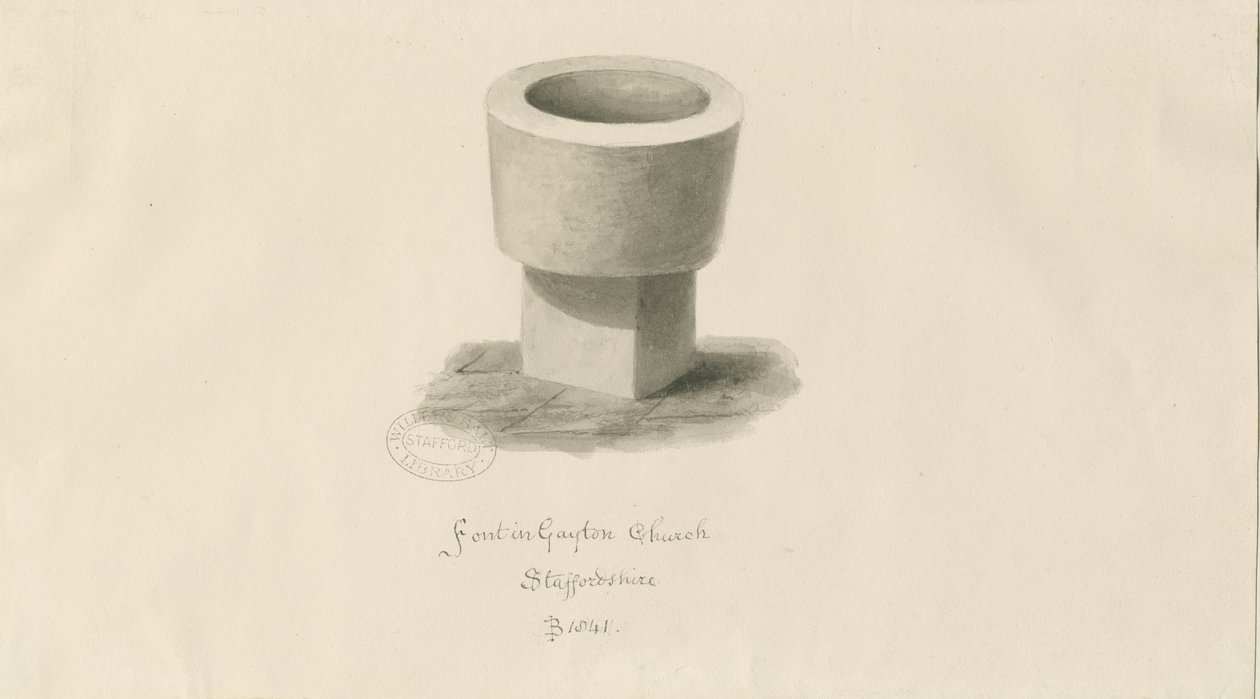 Font i Gayton Church: sepia-tegning av John Buckler