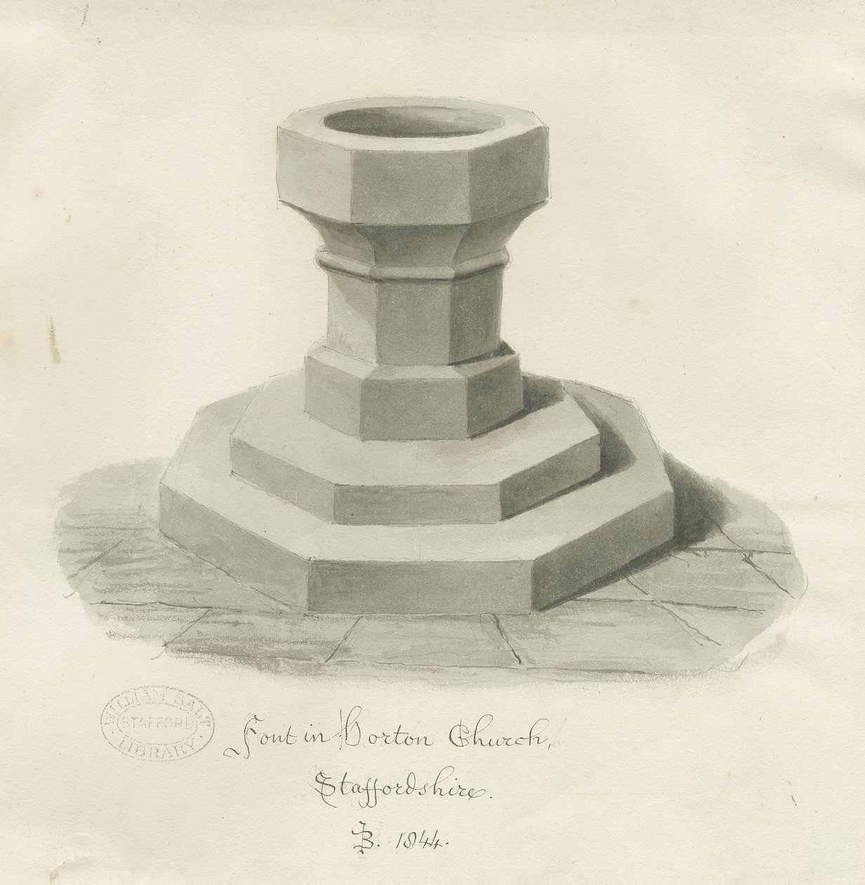 Font i Horton Church: sepia-tegning av John Buckler