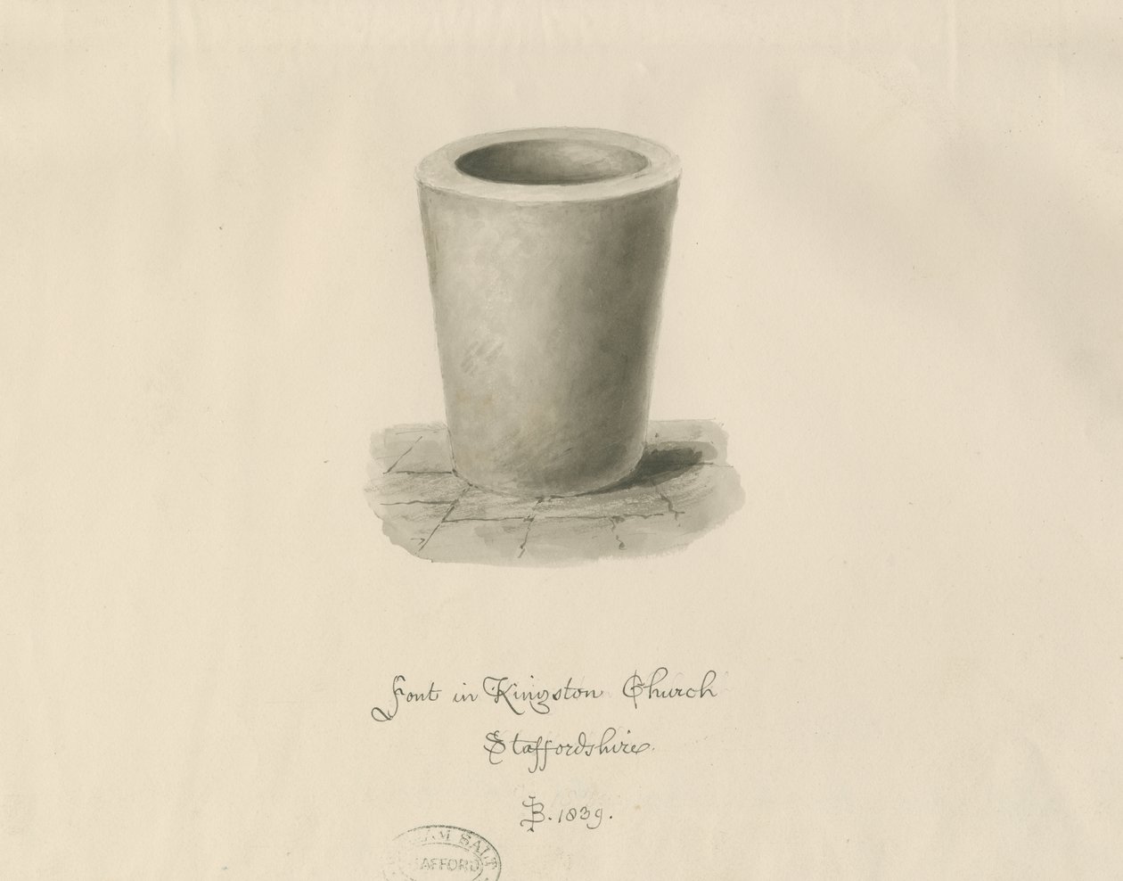 Font i Kingstone Church: sepia-tegning, 1839 av John Buckler