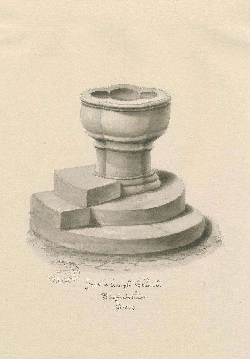 Font i Leigh Church: sepia-tegning av John Buckler