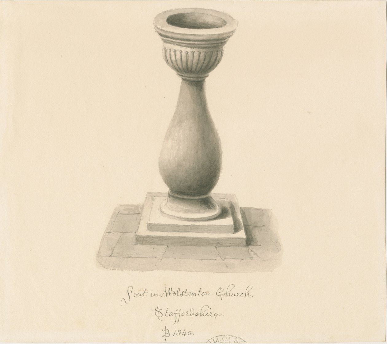 Font i Wolstanton Church: sepia-tegning av John Buckler