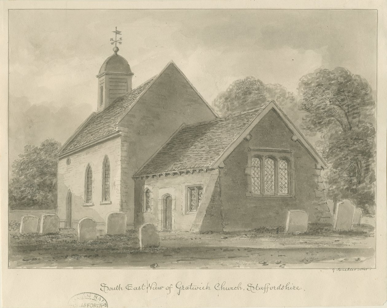 Gratwich Church: sepia-tegning av John Buckler