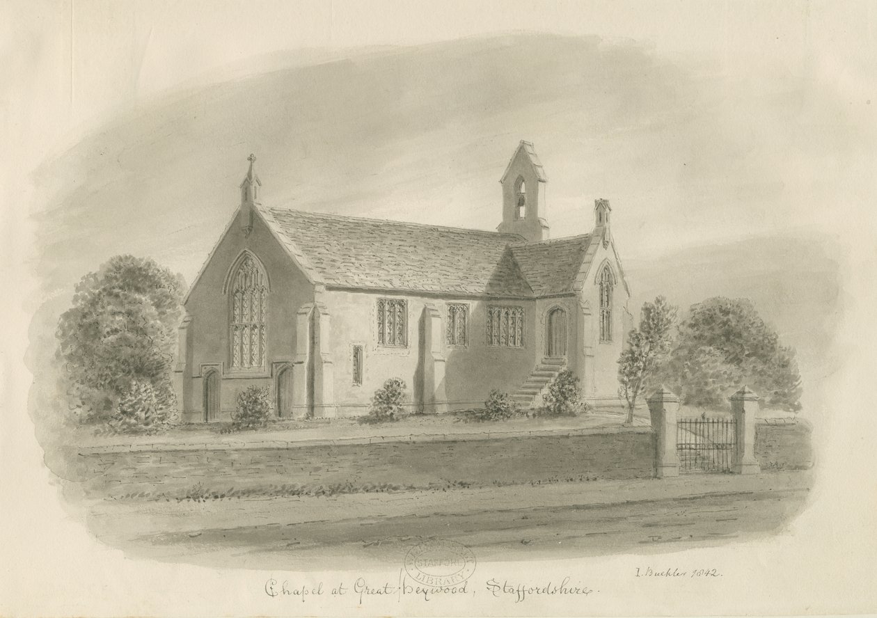Great Haywood Chapel: sepia-tegning av John Buckler