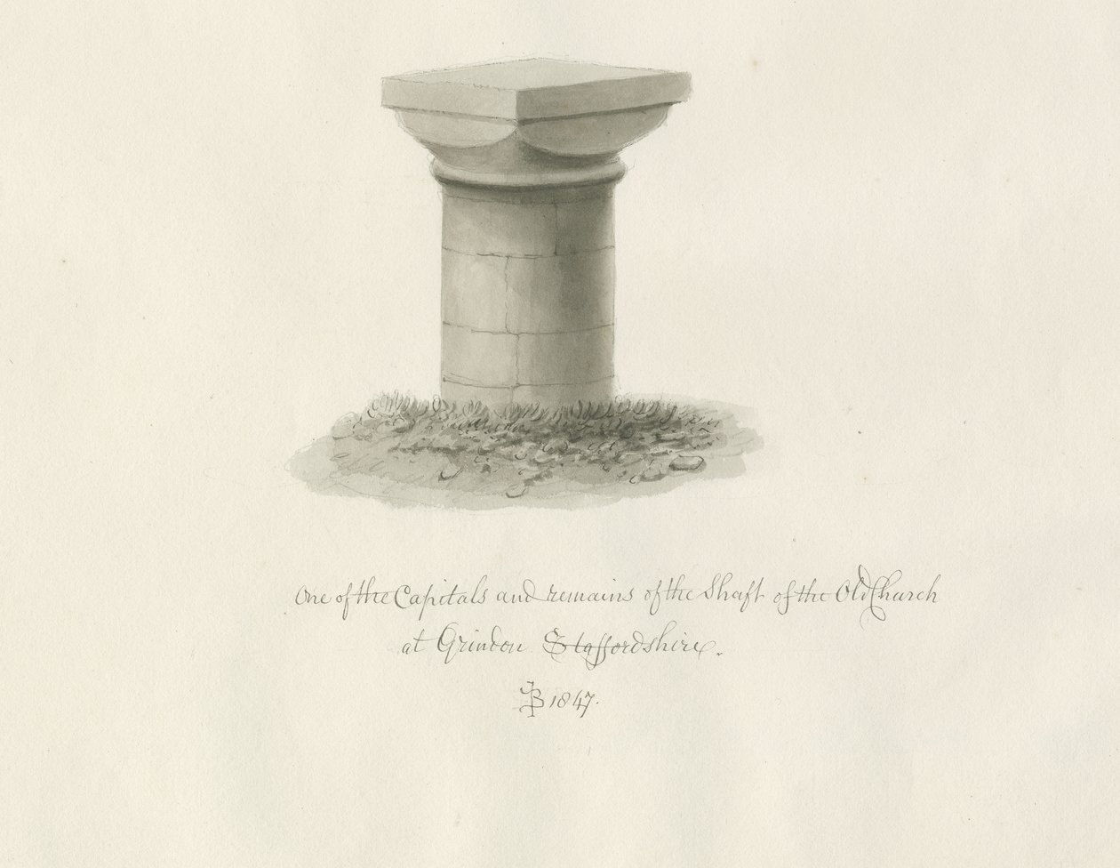 Grindon Church: sepia-tegning av John Buckler