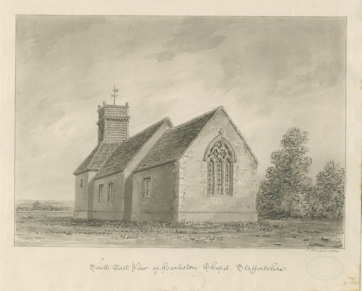 Harlaston Chapel: sepia-tegning av John Buckler