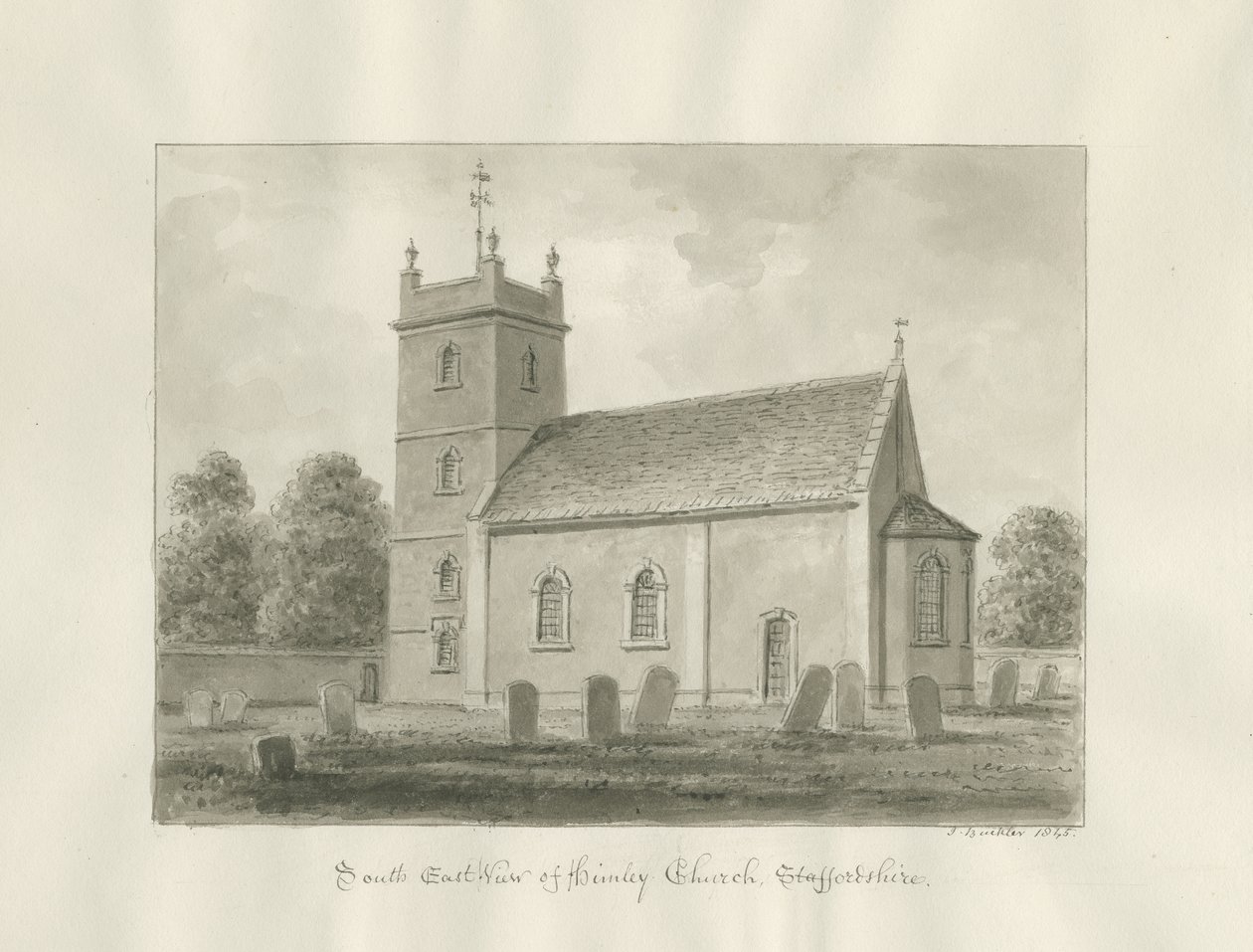 Himley Church: sepia-tegning av John Buckler