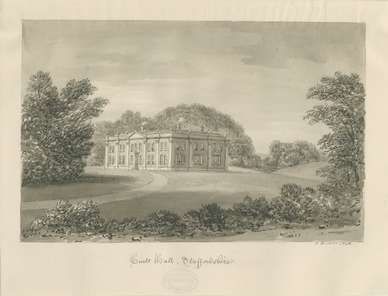 Hint Hall: sepia tegning av John Buckler