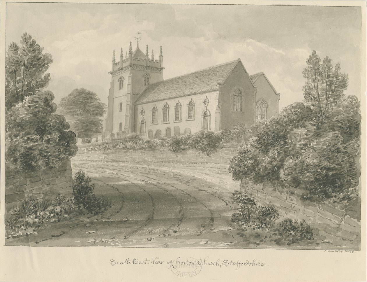 Horton kirke: sepia tegning av John Buckler