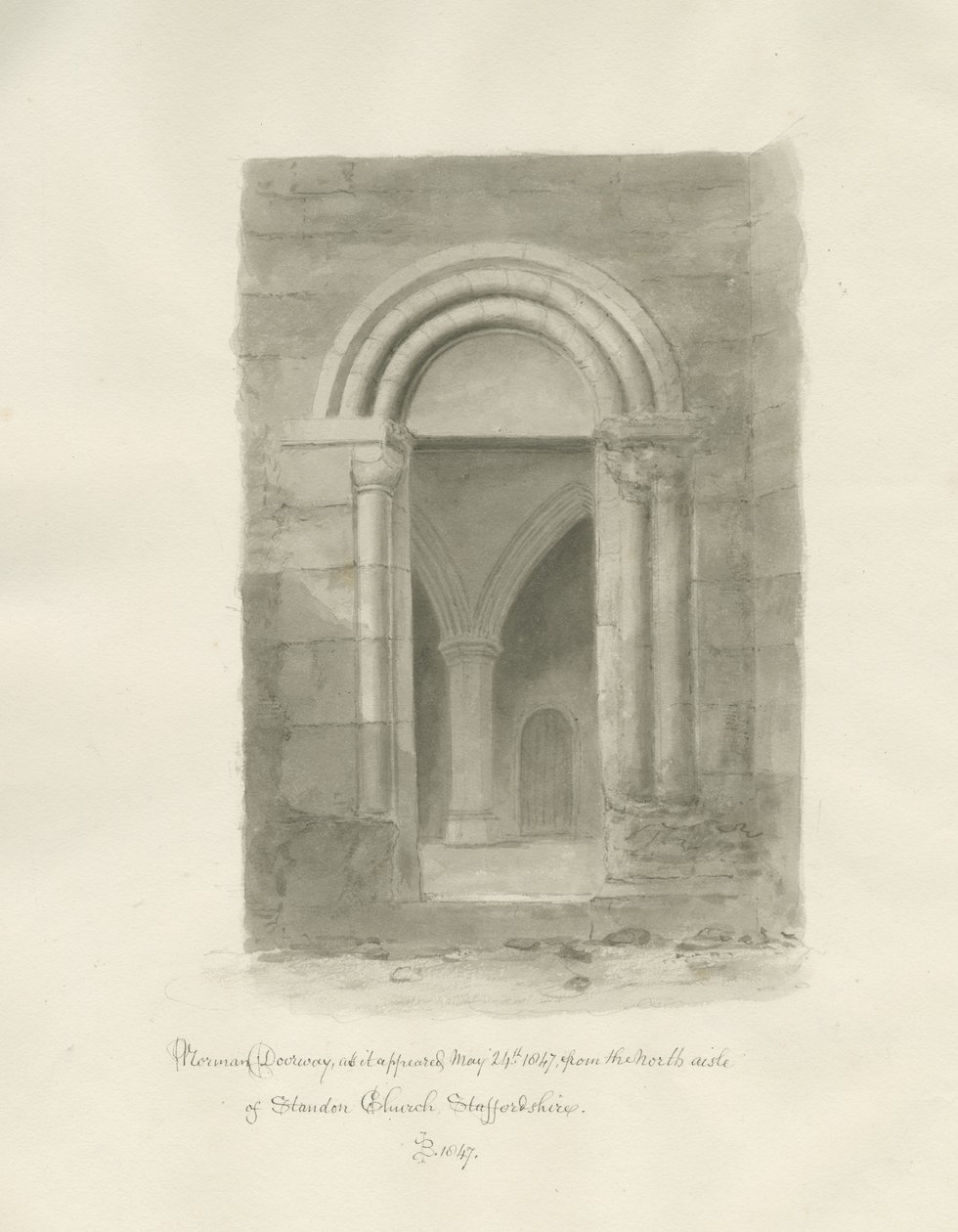 Interiør i Standon Church: sepia-tegning, 24. mai 1847 (tegning) av John Buckler