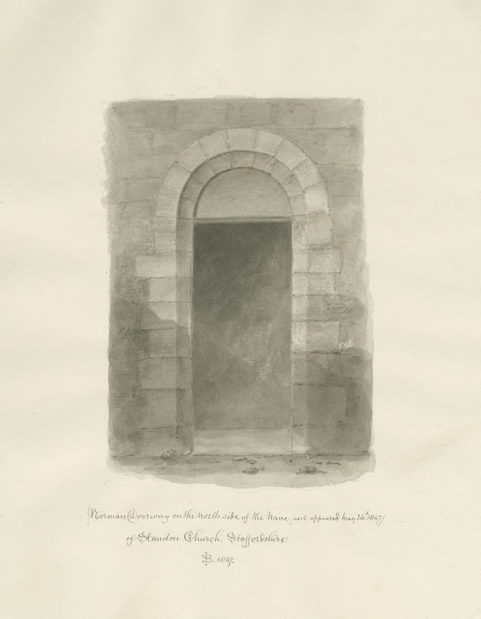 Interiør i Standon Church: sepia-tegning, 24. mai 1847 (tegning) av John Buckler