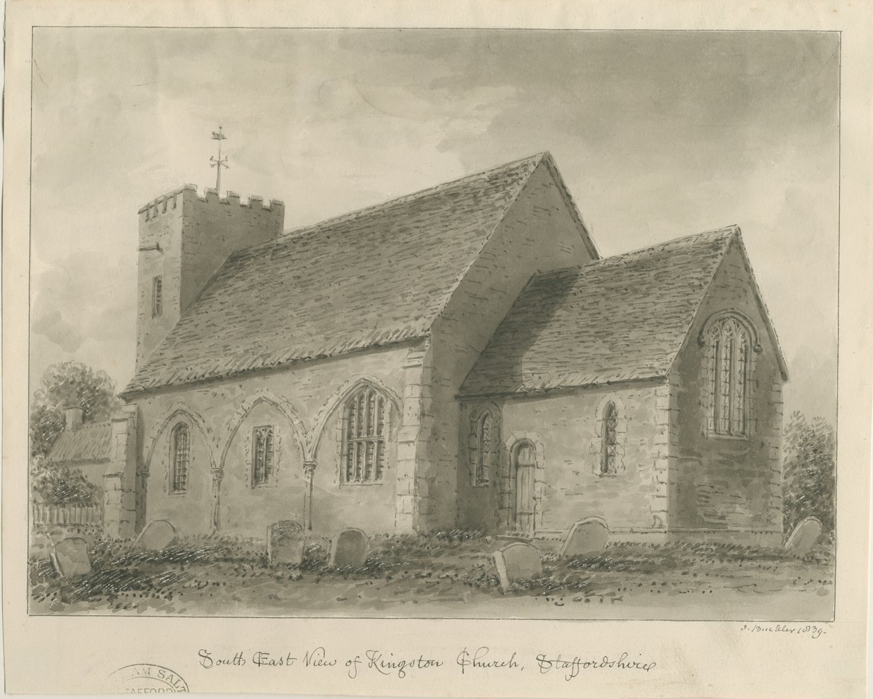 Kingstone Church: sepia-tegning av John Buckler