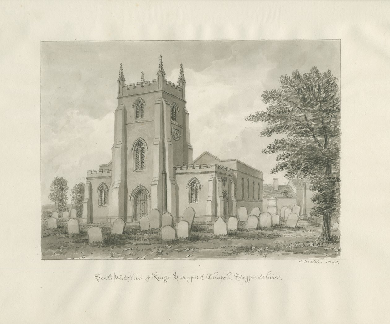 Kingswinford Church: sepia-tegning av John Buckler