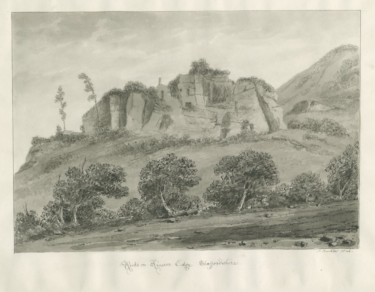 Kinver Edge: sepia-tegning av John Buckler