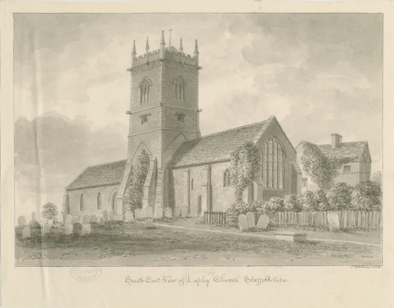 Lapley Church: sepia-tegning av John Buckler