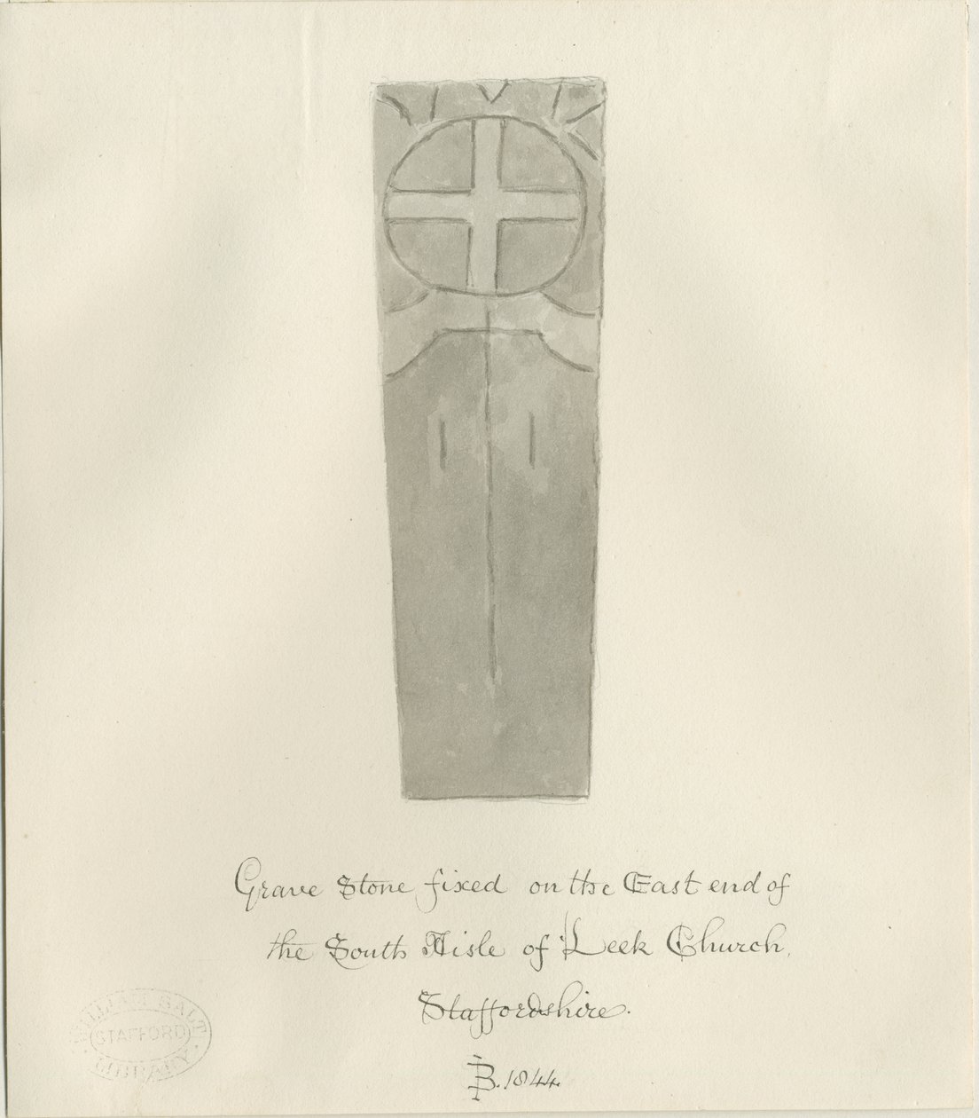 Leek Church - Gravstein: sepia tegning av John Buckler