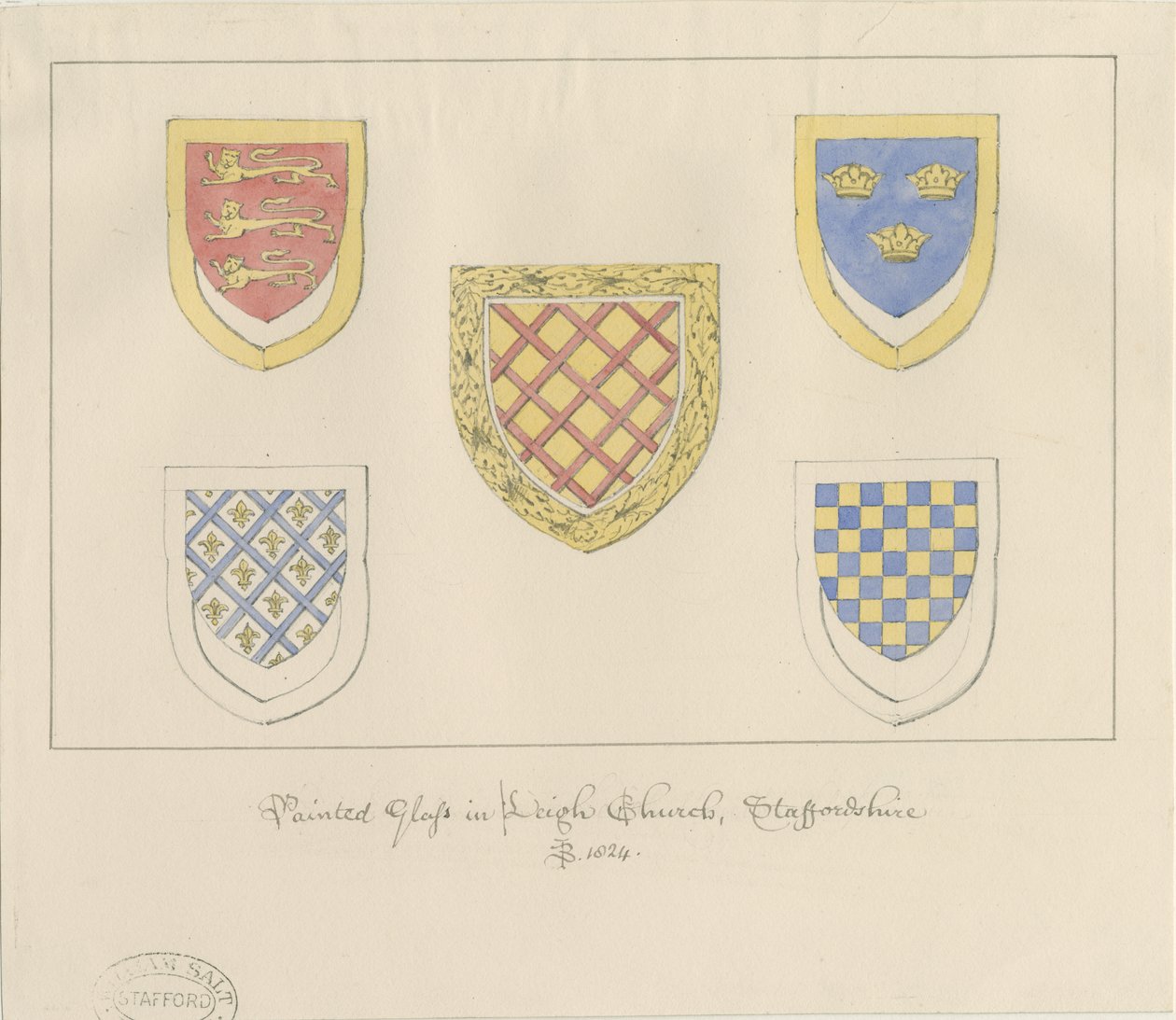 Leigh Church - Malt glass: farget tegning av John Buckler