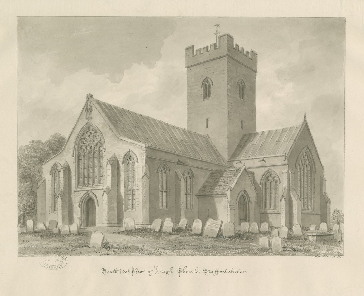 Leigh Church: sepia-tegning av John Buckler