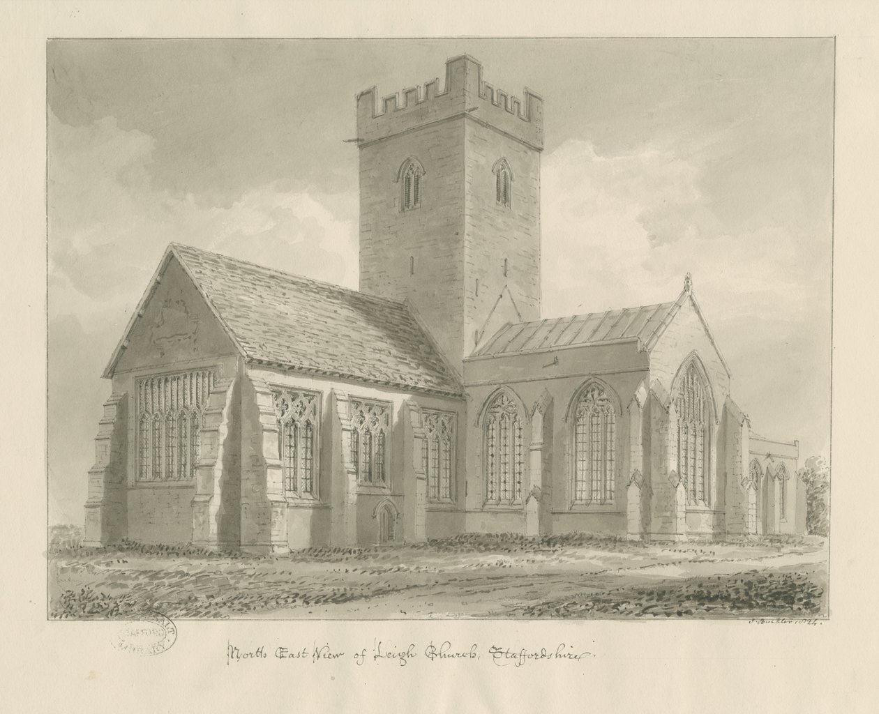 Leigh Church: sepia-tegning av John Buckler