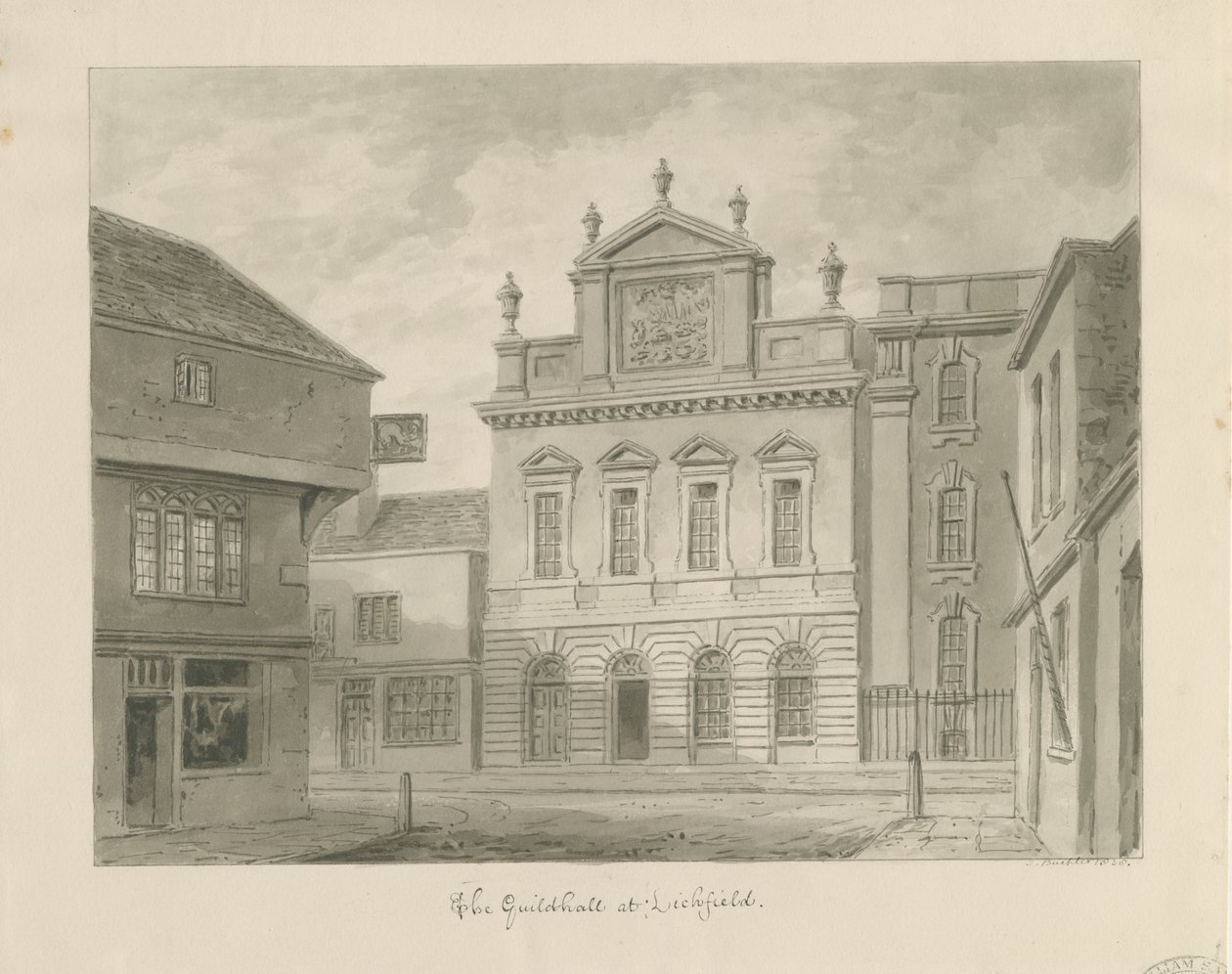 Lichfield - Guildhall: sepia-tegning av John Buckler