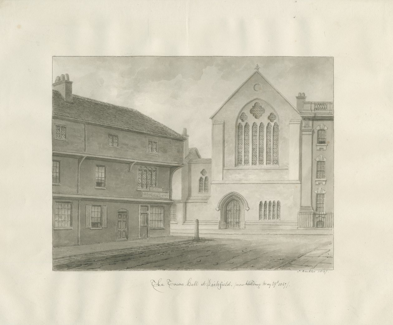 Lichfield - Guildhall: sepia-tegning av John Buckler
