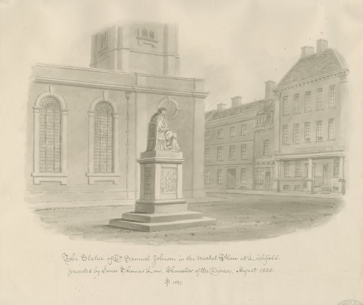 Lichfield - Market Place: sepia-tegning av John Buckler