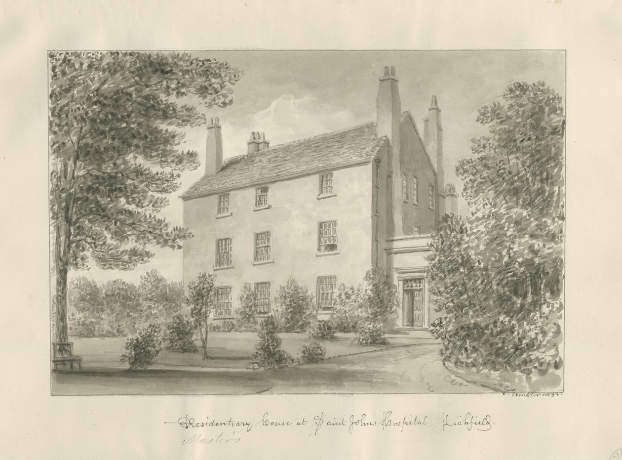 Lichfield - Master's House på St. John's Hospital: sepia tegning av John Buckler