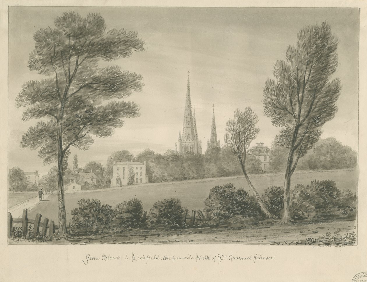 Lichfield - Stowe: sepia-tegning av John Buckler
