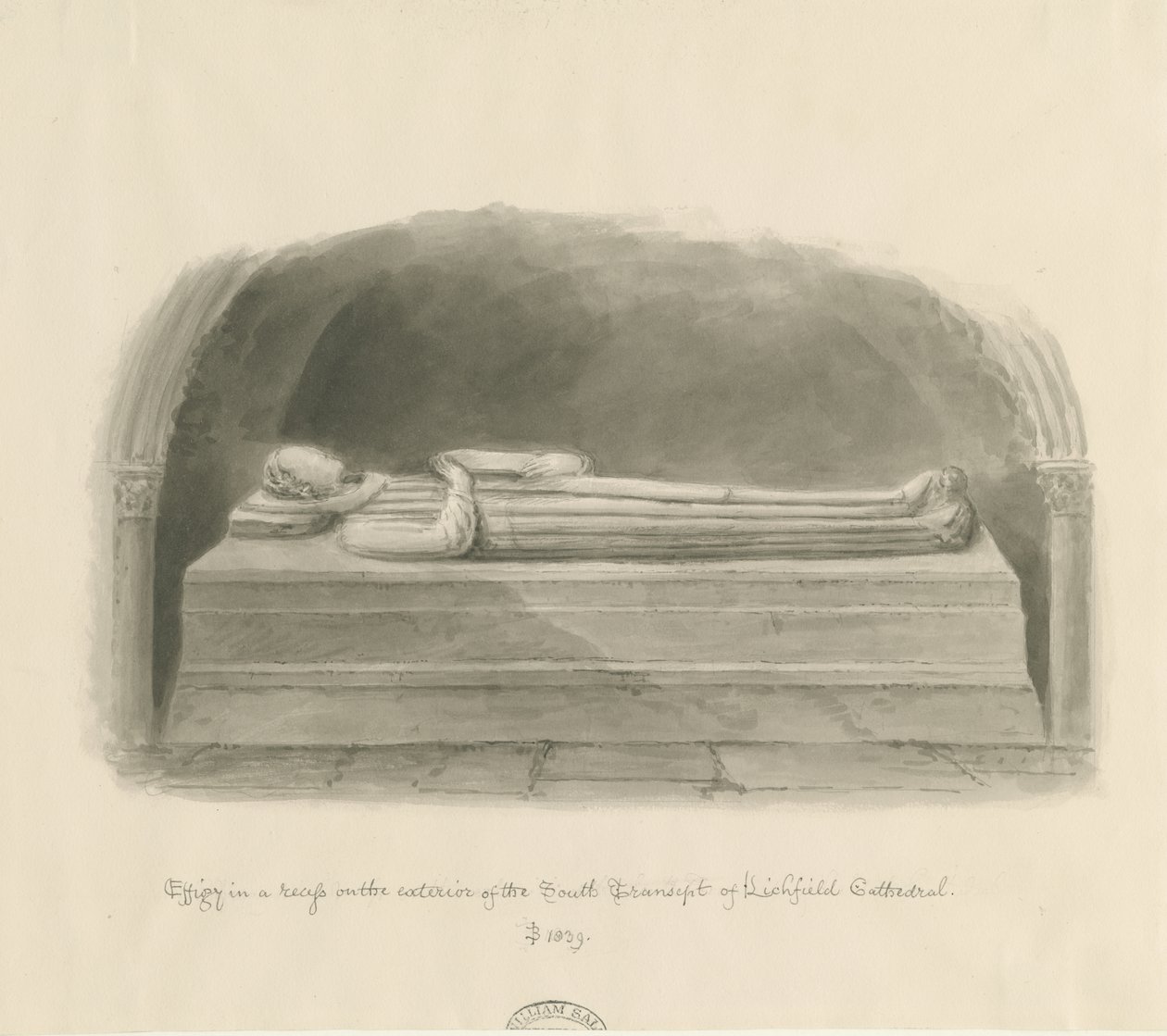 Lichfield Cathedral - Effigy [ukjent person]: sepia-tegning av John Buckler
