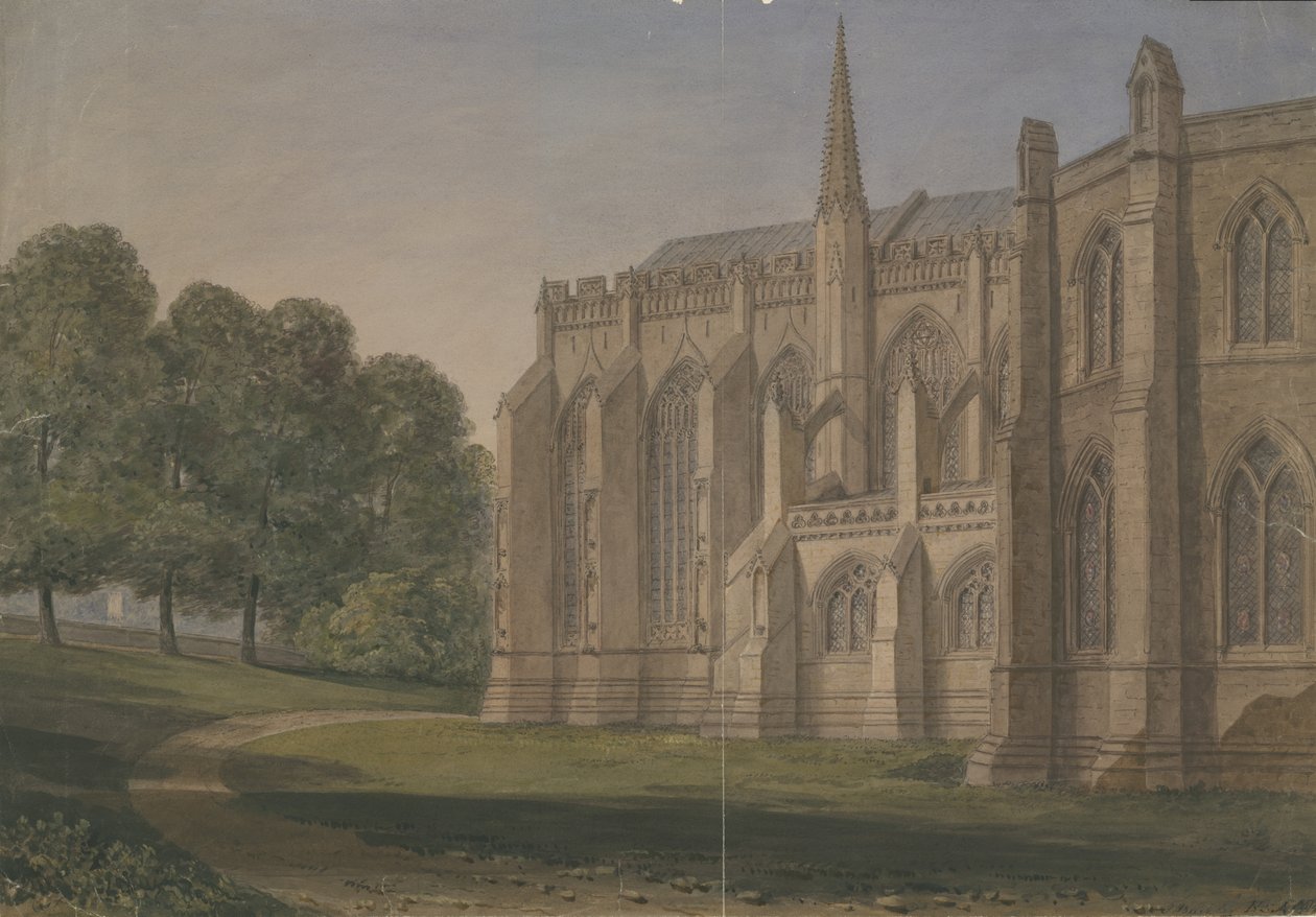 Lichfield Cathedral - North North West View: vannfargemaleri, 184[5] av John Buckler