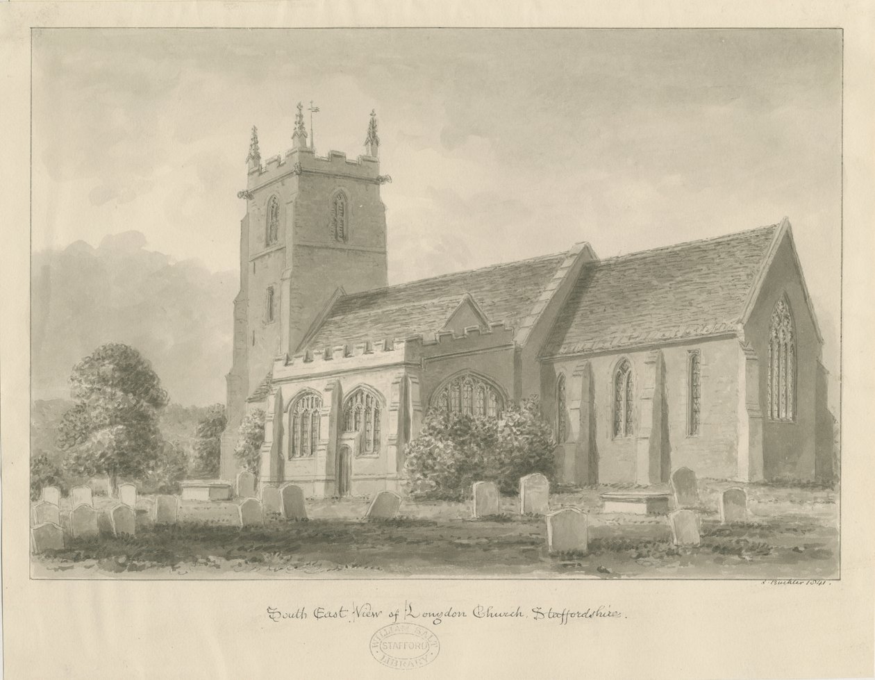 Longdon Church: sepia-tegning av John Buckler