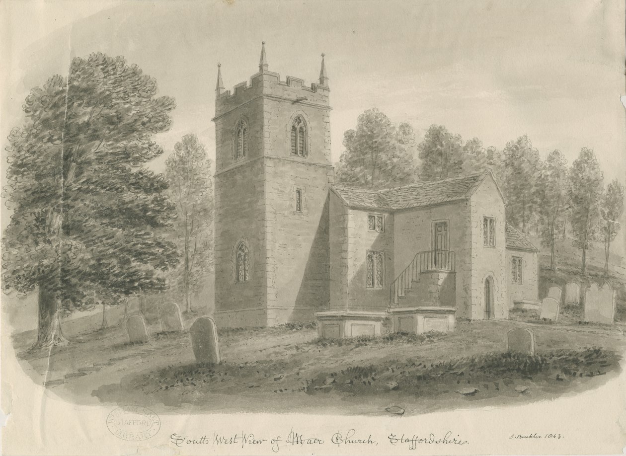 Maer kirke: sepia vask tegning av John Buckler