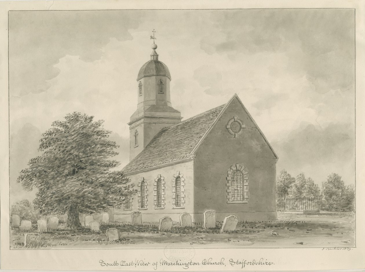 Marchington Church: sepia-tegning av John Buckler